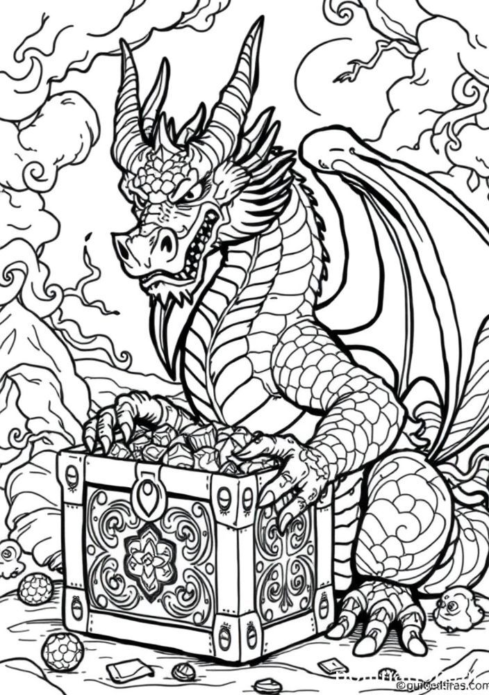 Dragão Guardião de um Tesouro para Colorir