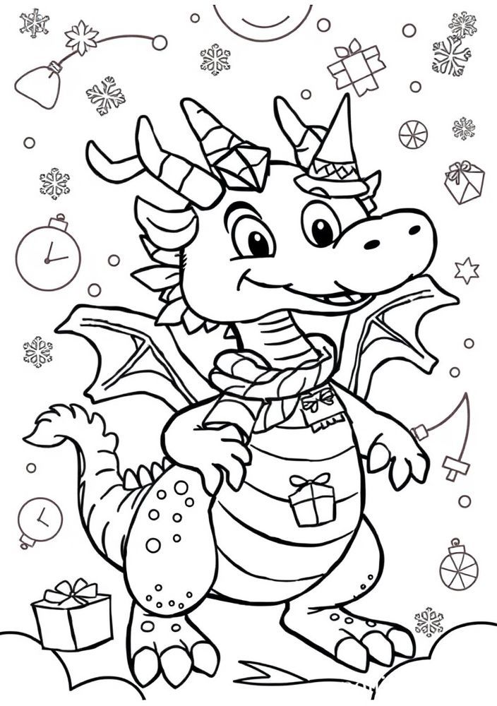 Dragão Mágico de Natal para Colorir