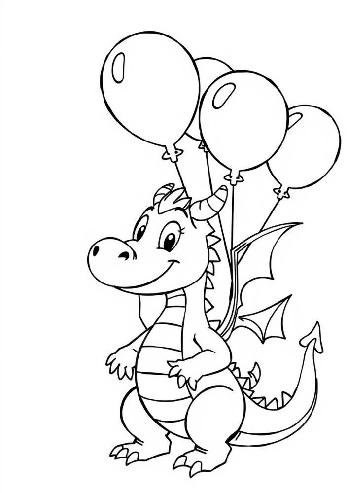 Dragão com Balões para Colorir