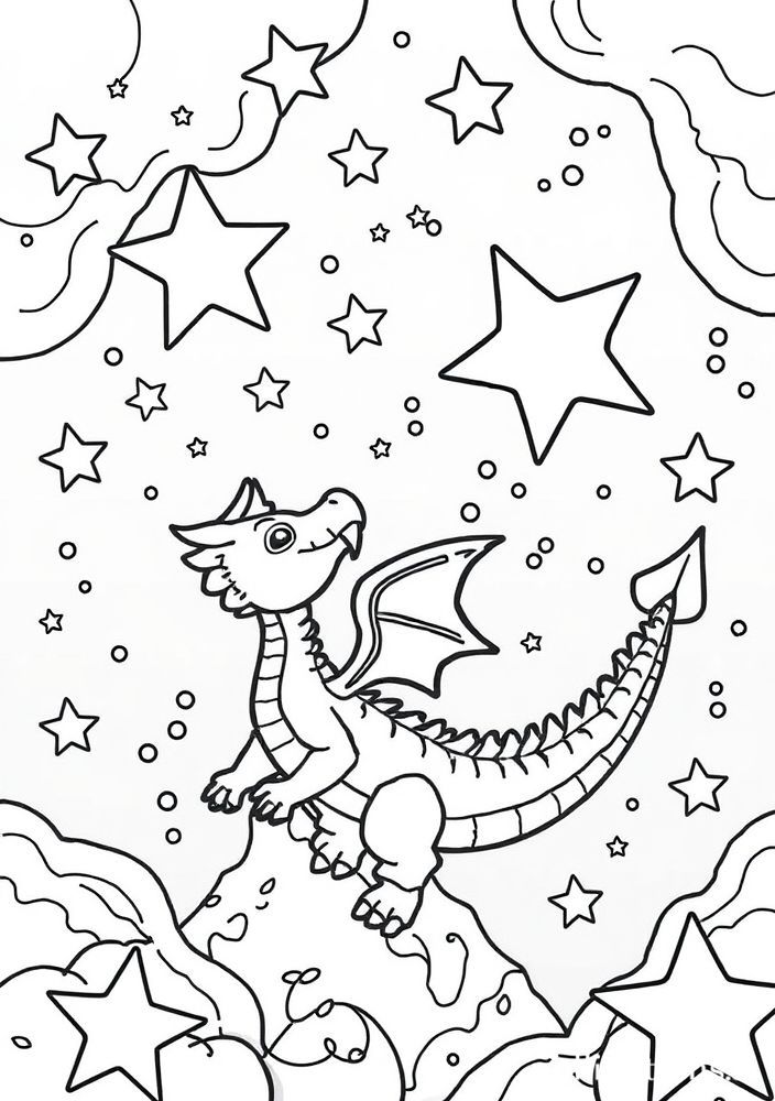 Dragão e Estrelas para Colorir