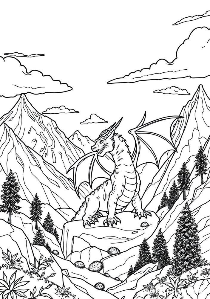 Dragão nas Montanhas para Colorir