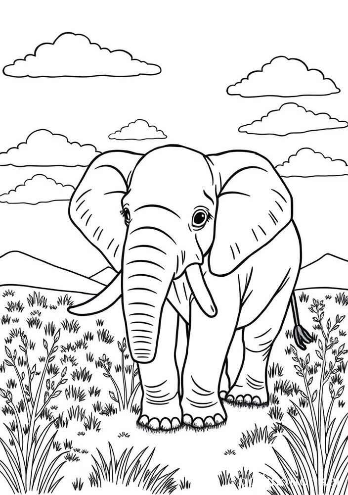 Elefante ao sol para colorir