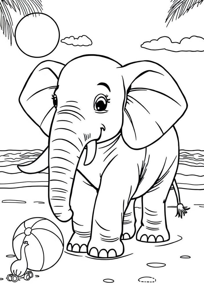 Elefante com bola de praia para colorir