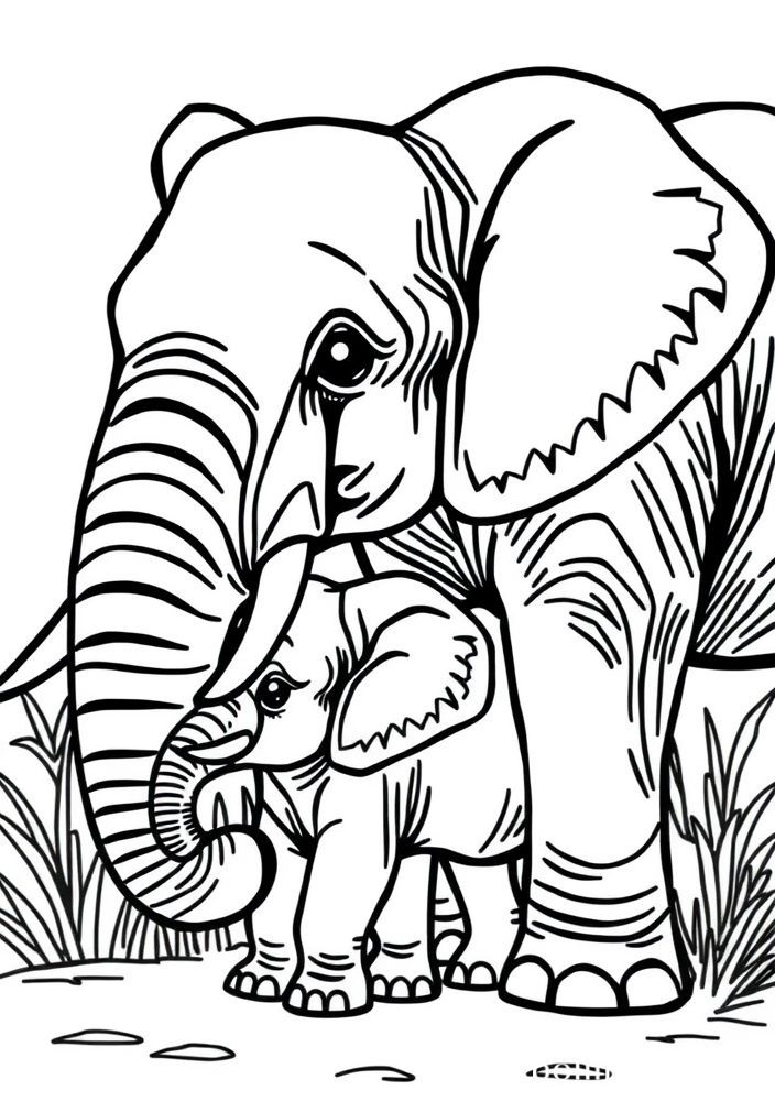Elefante e seu bebê para colorir
