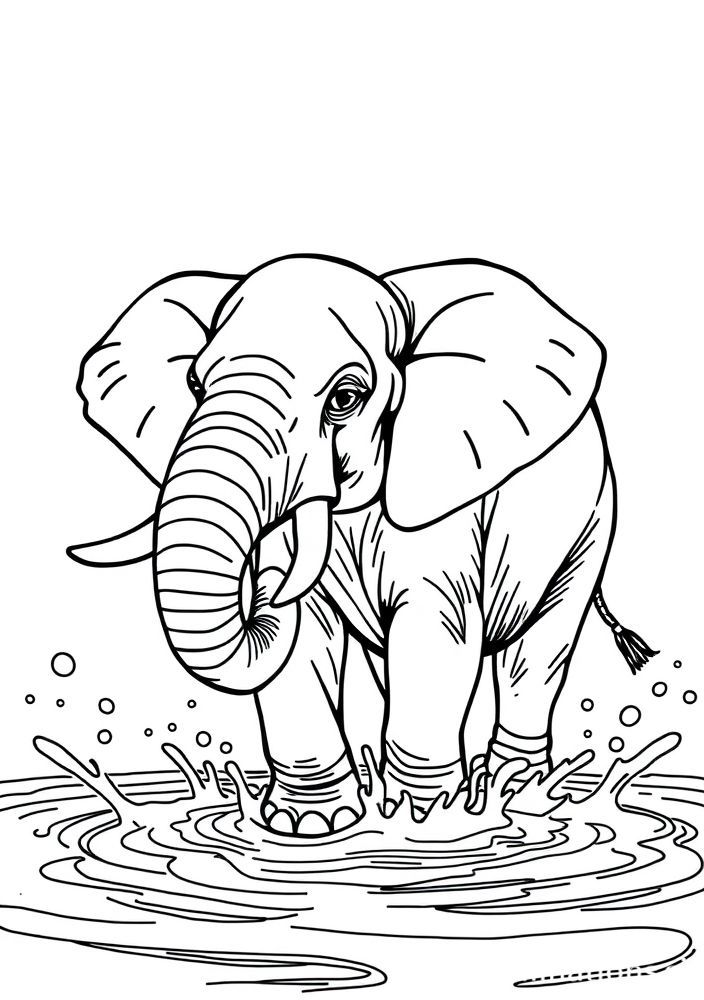 Elefante em uma poça para colorir