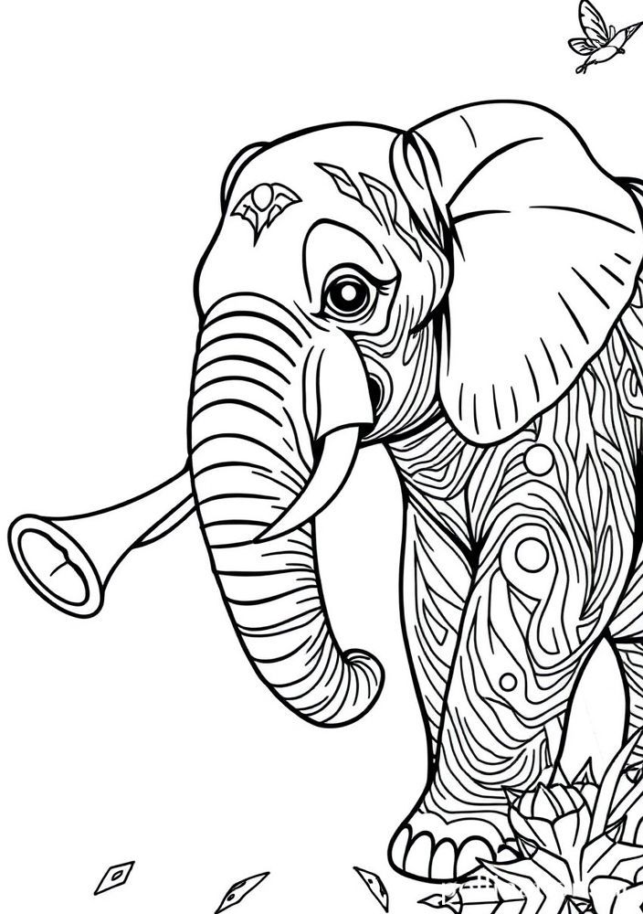 Elefante tocando trombeta para colorir