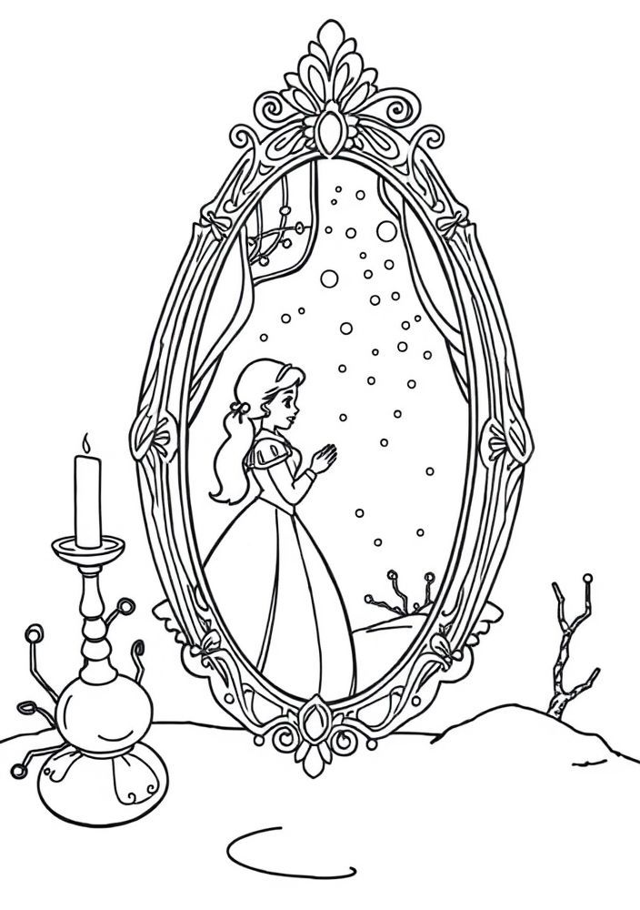 Escena do espelho mágico com Branca de Neve para colorir