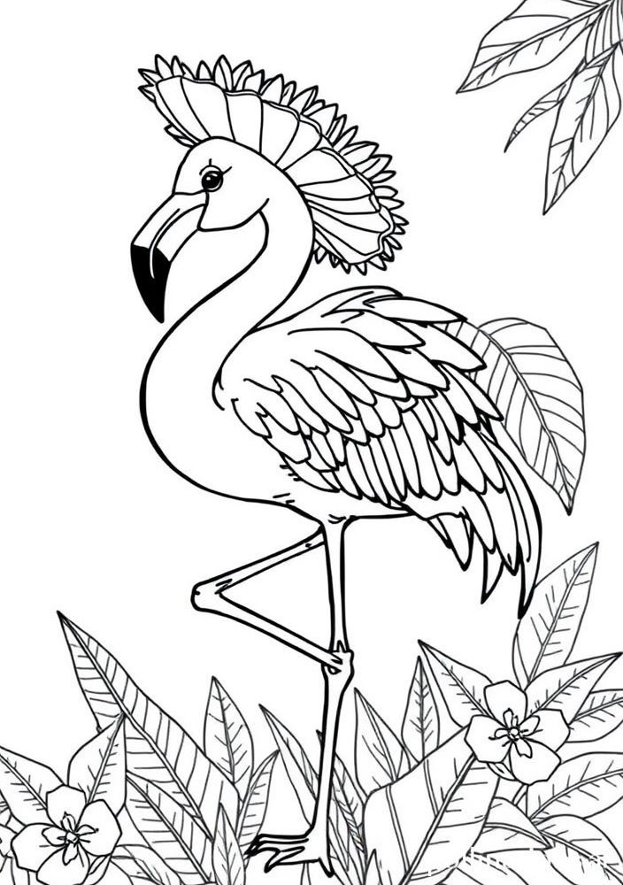 Flamingo com fantasia de carnaval para colorir