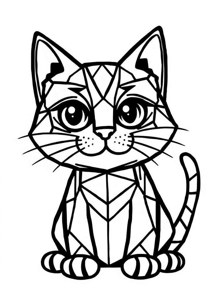Gato Estilizado com Bordas Geométricas para colorir