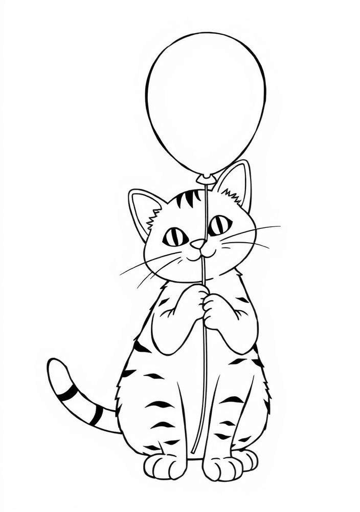 Gato com um Balão para colorir