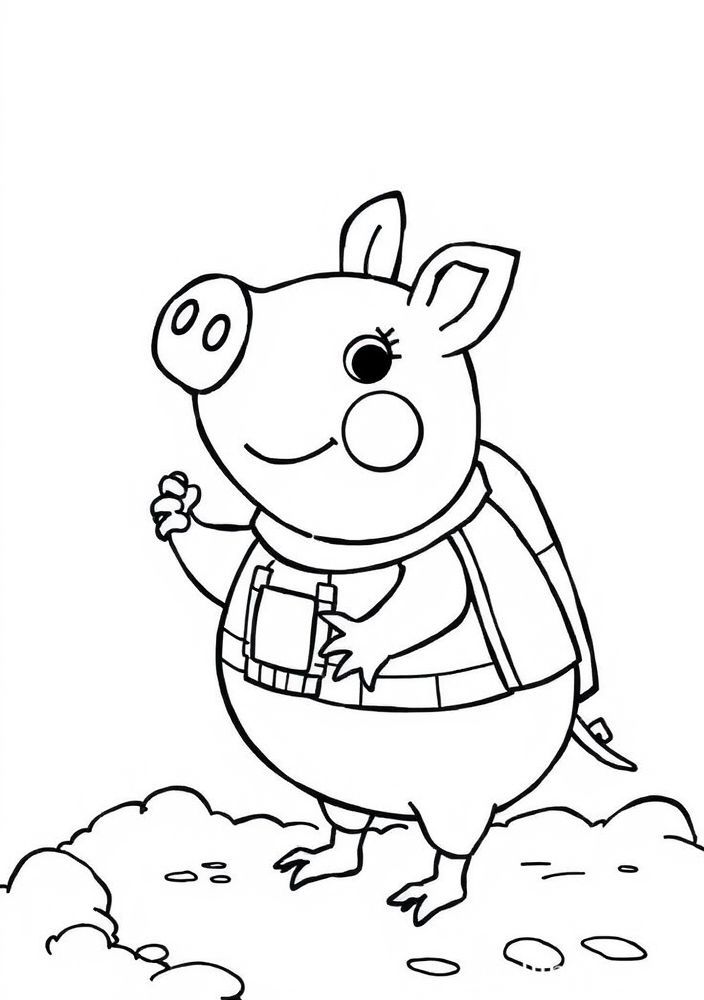 George Pig com um foguete para colorir