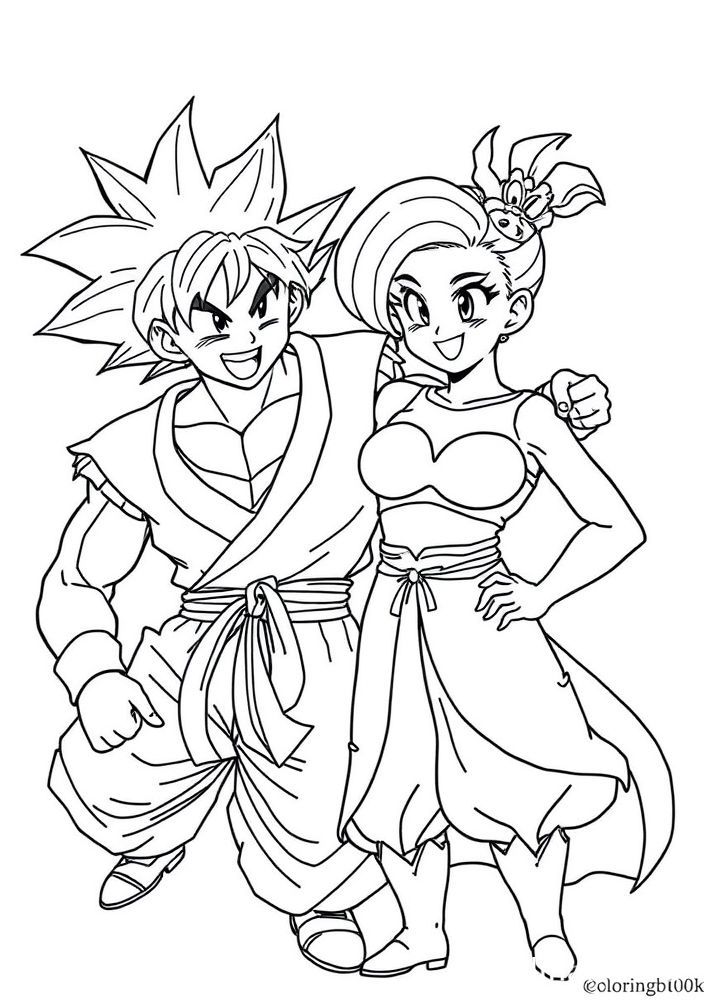 Goku e Bulma juntos para colorir