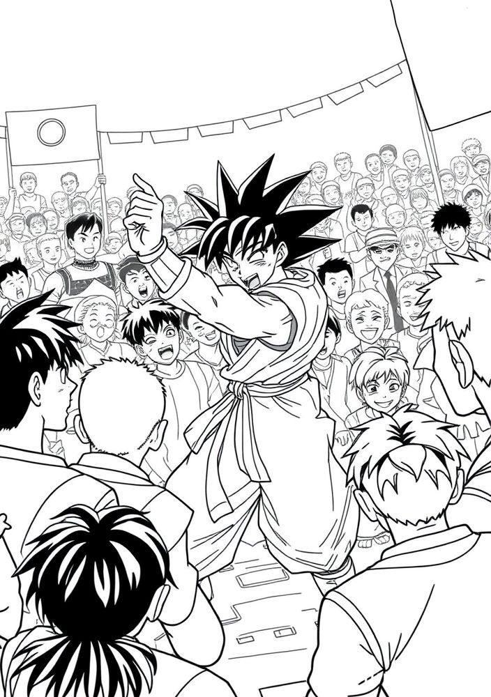 Goku em uma competição de artes marciais para colorir