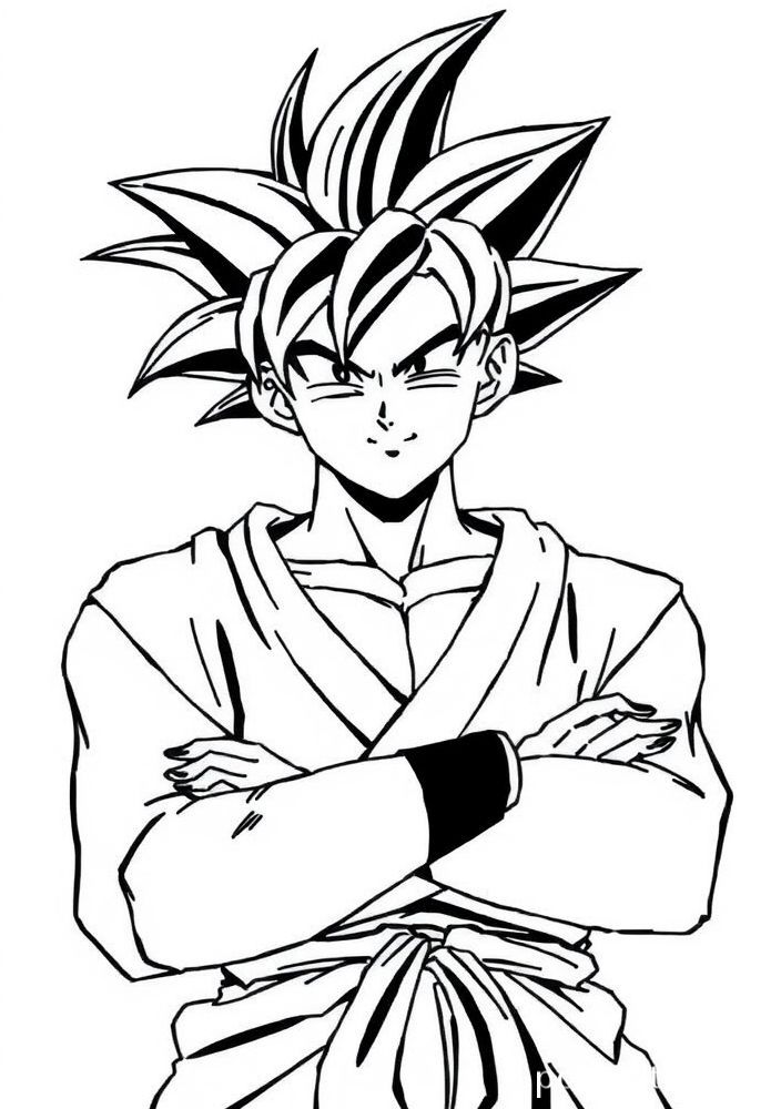 Goku em uma pose relaxada para colorir