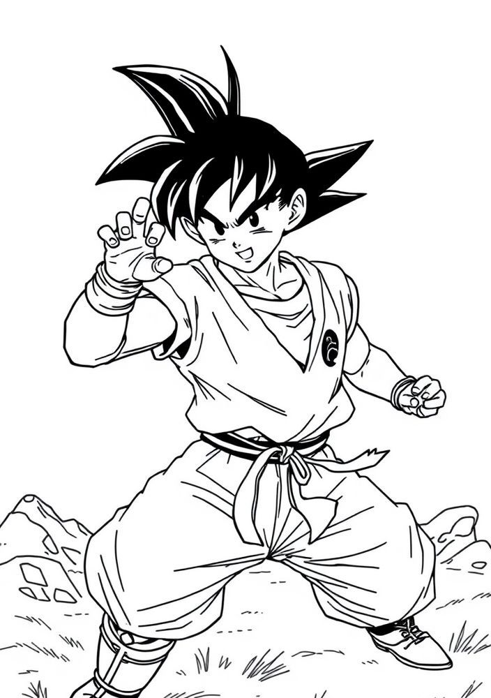 Goku treinando no campo para colorir