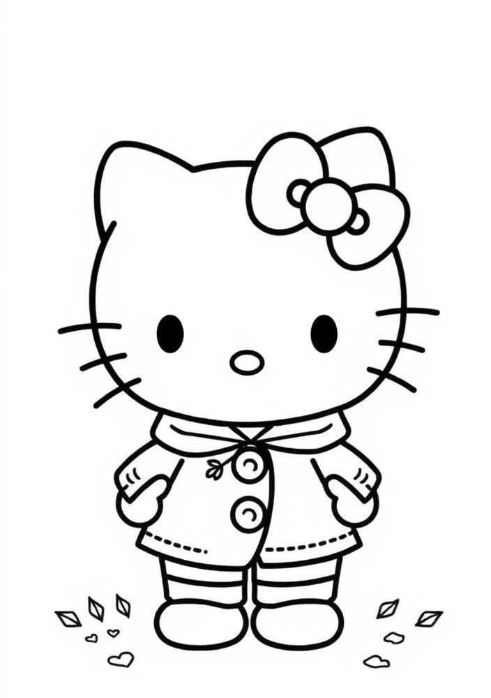 Hello Kitty com um casaco de outono para colorir