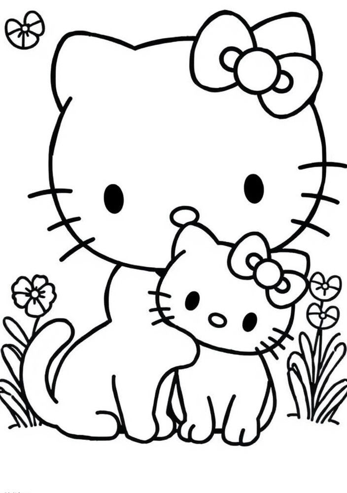 Hello Kitty e seu gato de estimação para colorir