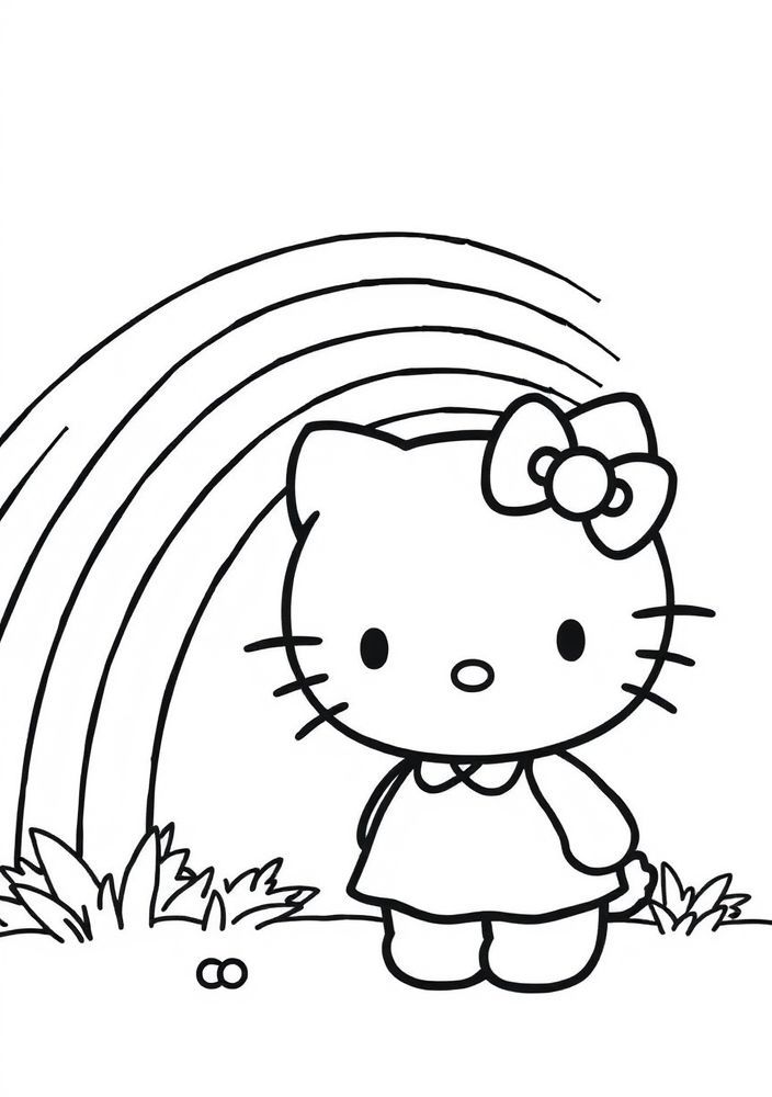 Hello Kitty e um arco-íris para colorir