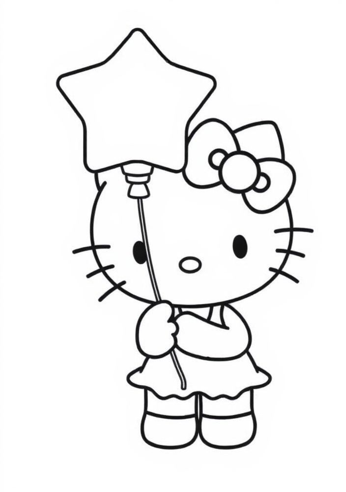 Hello Kitty e um balão em formato de estrela para colorir