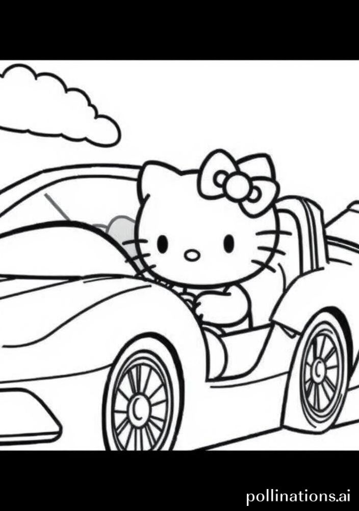 Hello Kitty em um carro esportivo para colorir