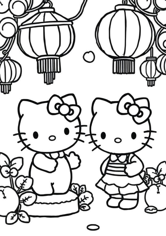 Hello Kitty em um festival de lanternas para colorir