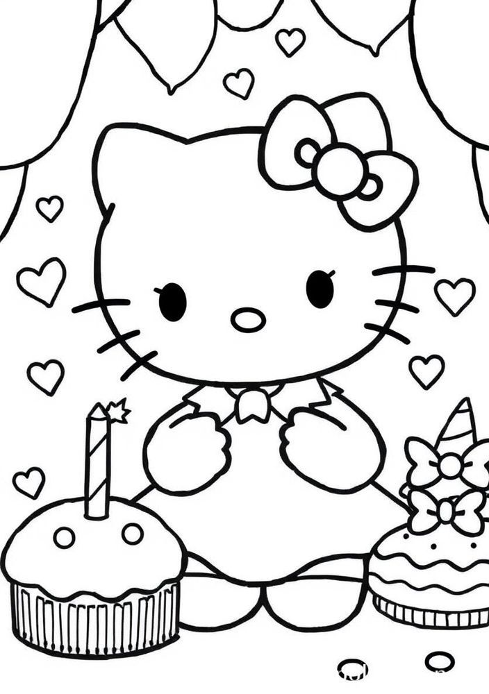 Hello Kitty em uma festa de aniversário para colorir