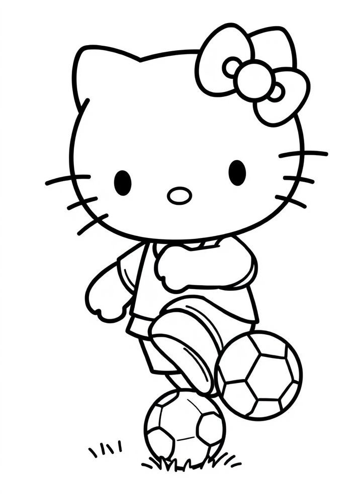 Hello Kitty jogando futebol para colorir