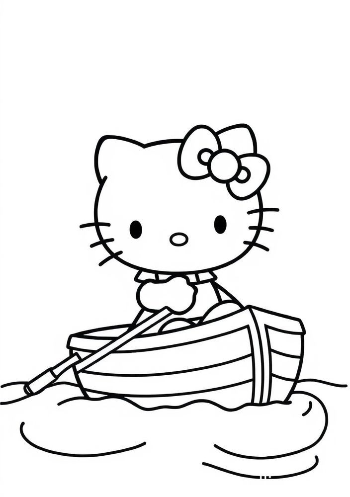 Hello Kitty navegando em um barco para colorir