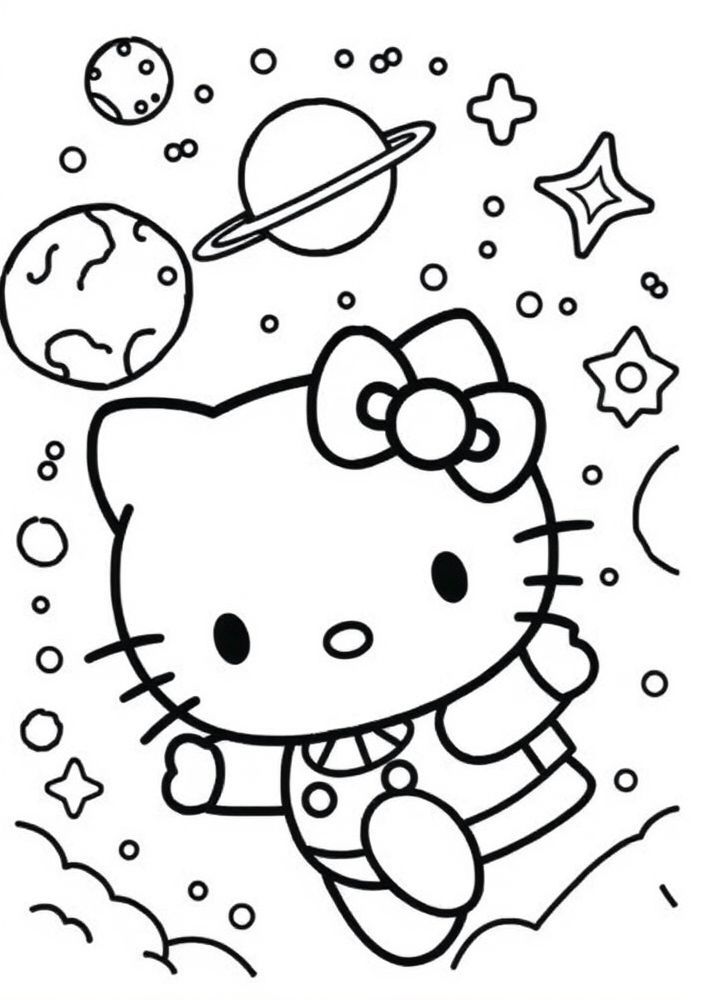 Hello Kitty no espaço para colorir