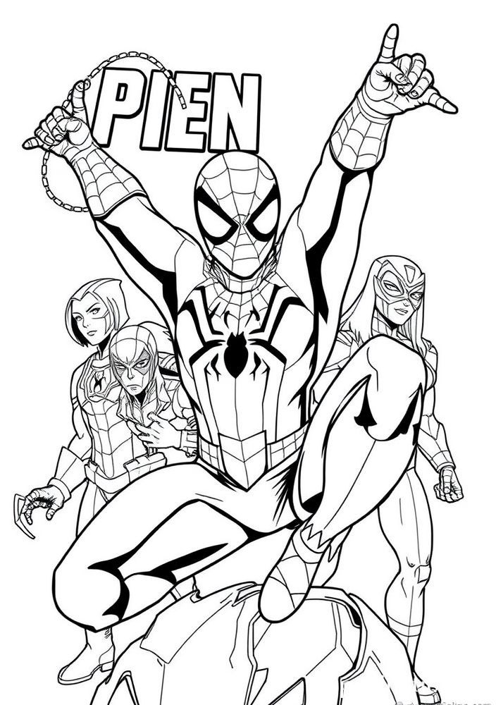 Homem Aranha com os Vingadores para colorir
