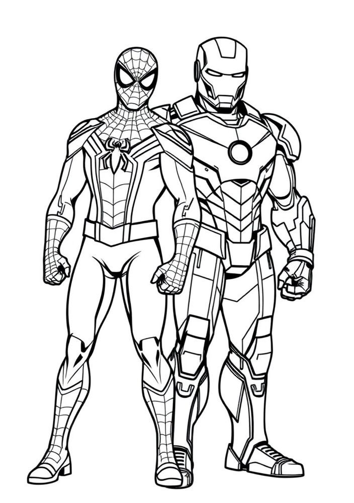 Homem-Aranha e seu Amigo Homem de Ferro para Colorir