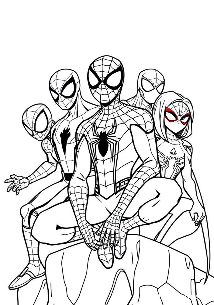 Homem Aranha e seus amigos super-heróis para colorir