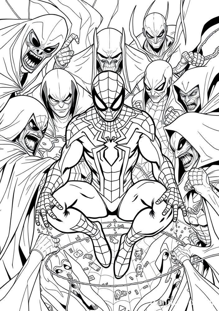 Homem Aranha e seus inimigos para colorir