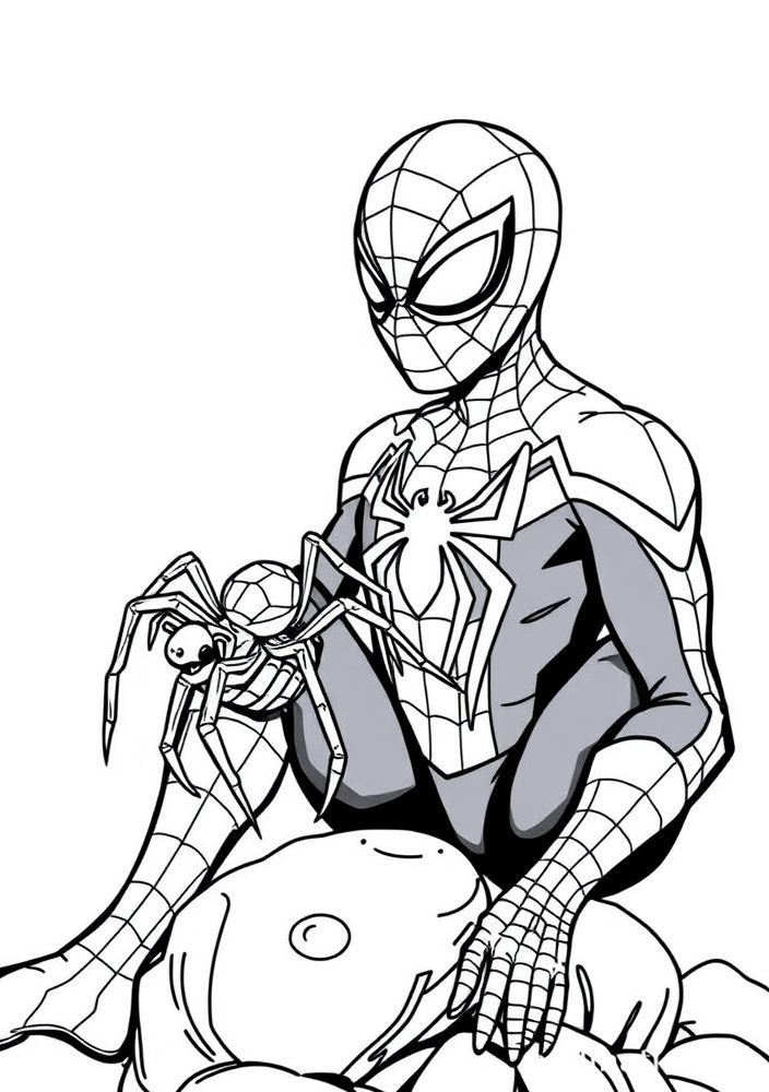 Homem Aranha e sua aranha de estimação para colorir