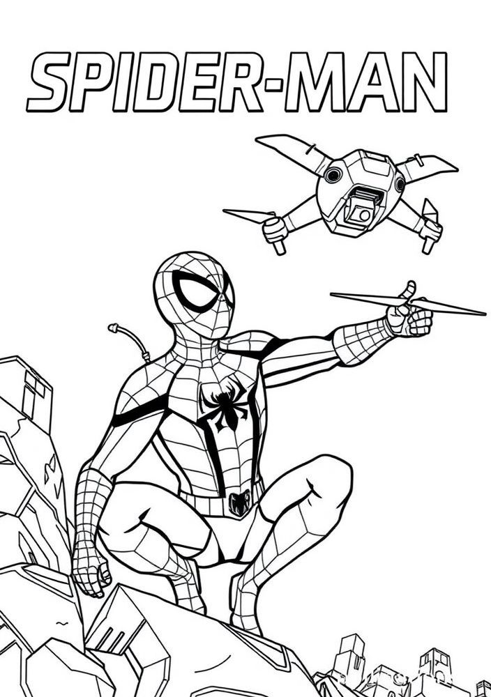 Homem Aranha e um drone para colorir
