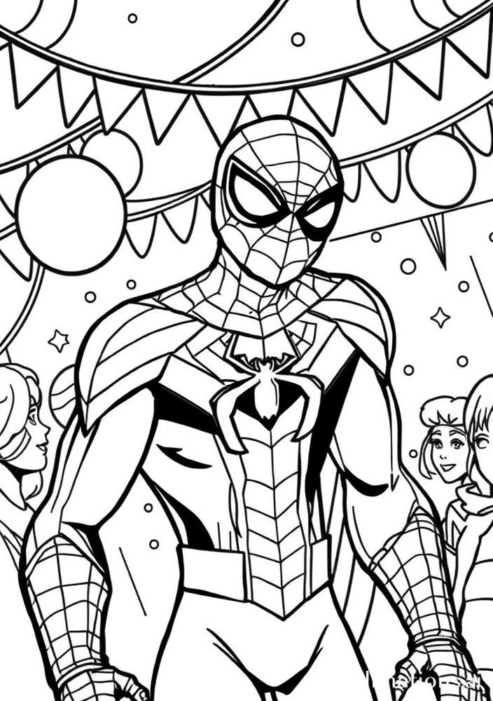 Homem-Aranha em Uma Festa a Fantasia para Colorir