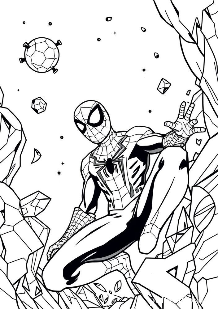 Homem Aranha em ação no espaço para colorir