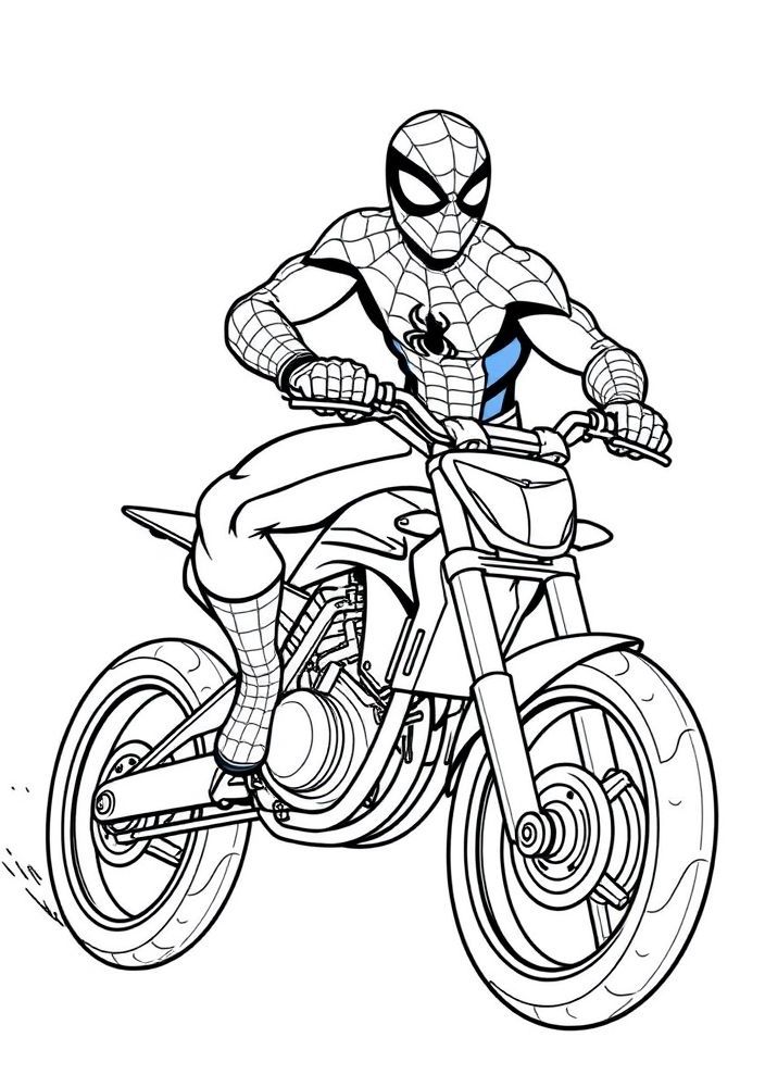 Homem Aranha em sua moto para colorir