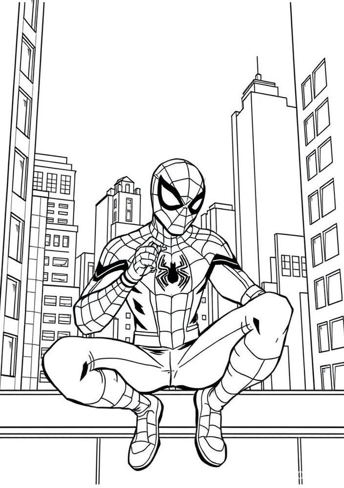 Homem-Aranha em um Dia de Aventura na Cidade para Colorir