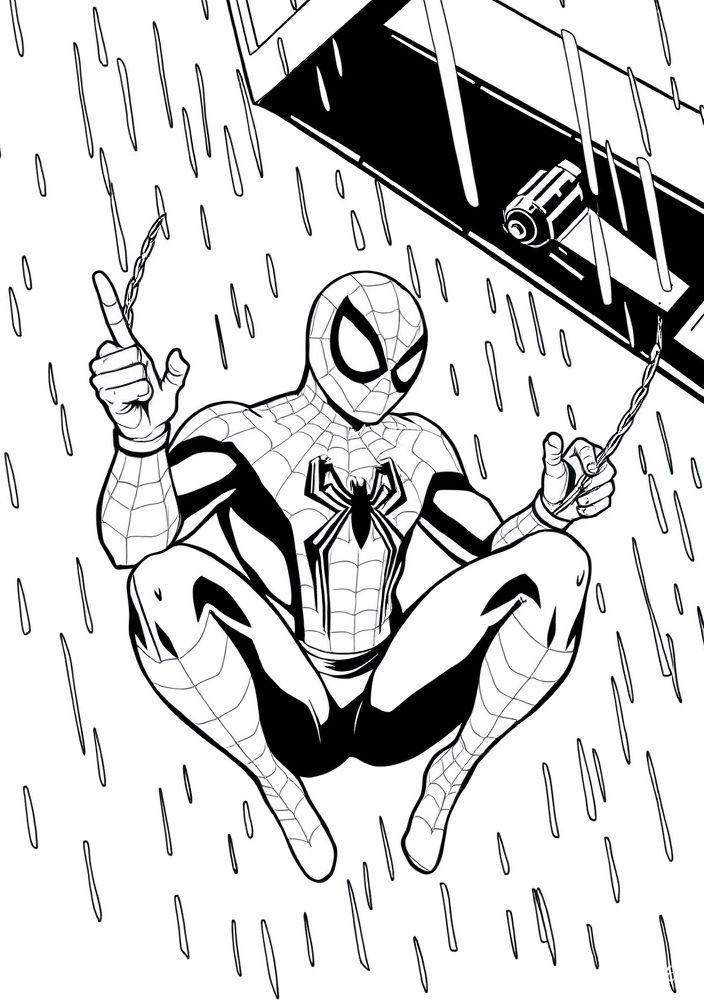 Homem Aranha em um dia de chuva para colorir
