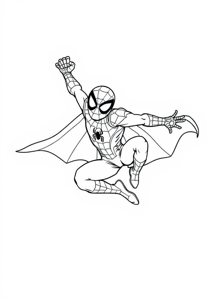 Homem-Aranha em uma Capa Flutuante para Colorir