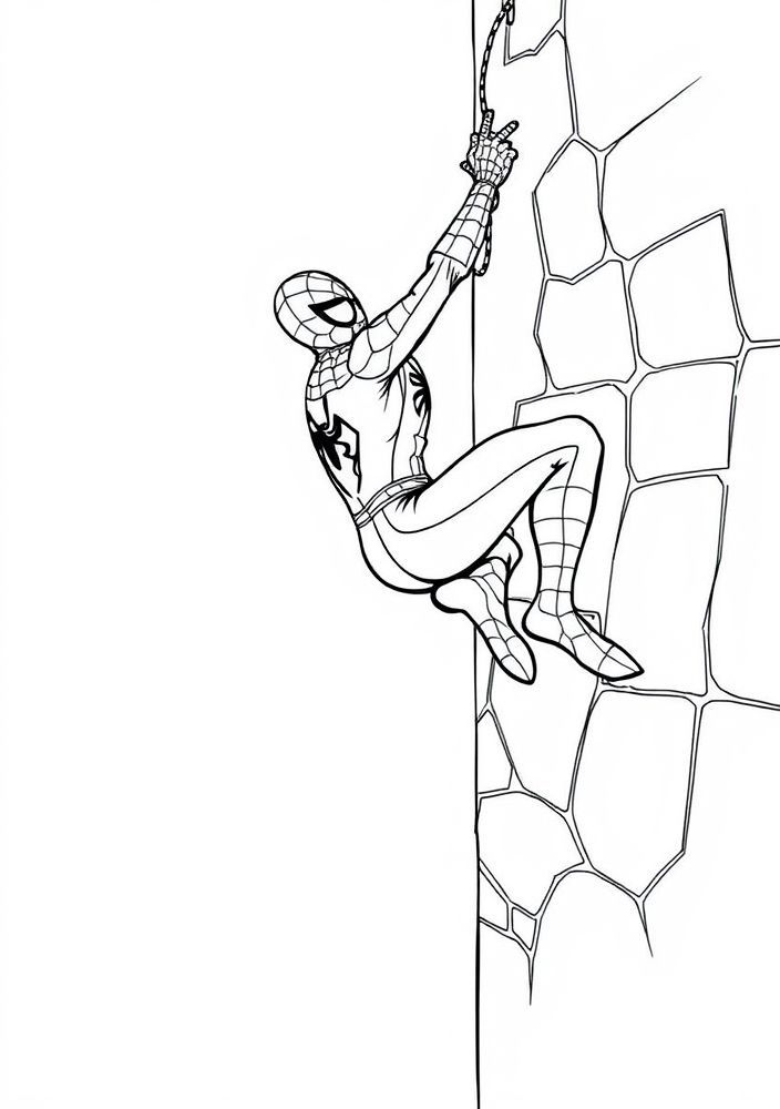 Homem Aranha escalando uma parede para colorir