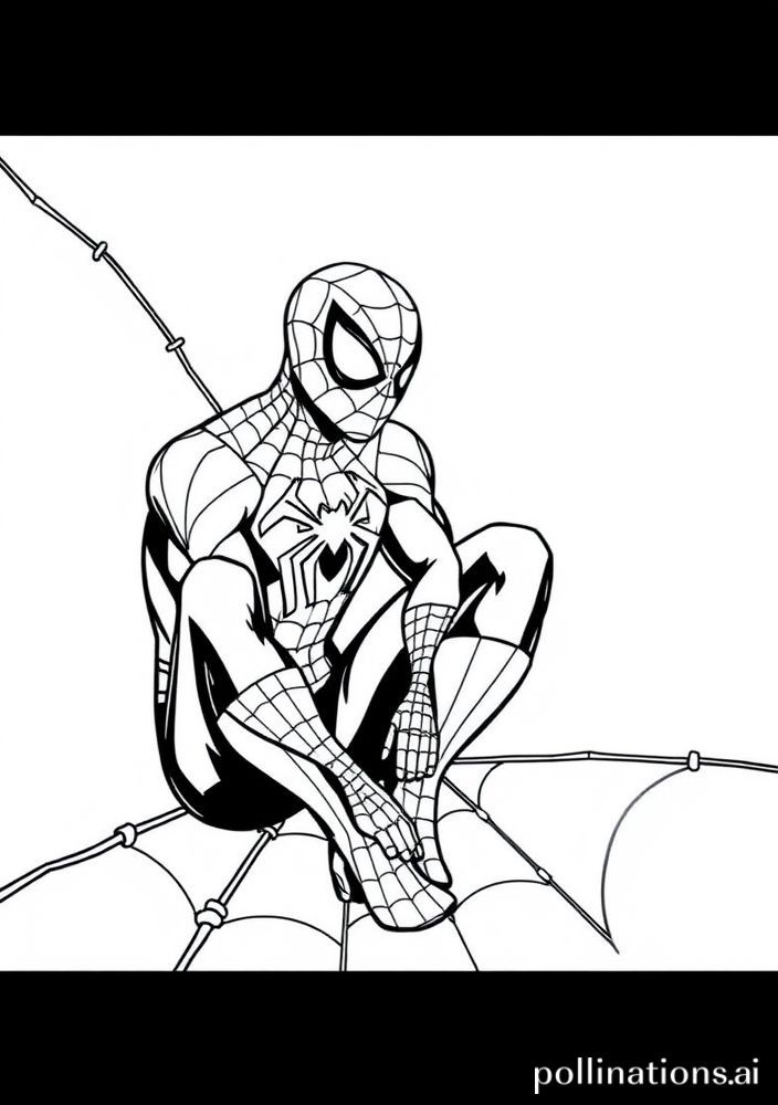 Homem Aranha sentado na teia para colorir
