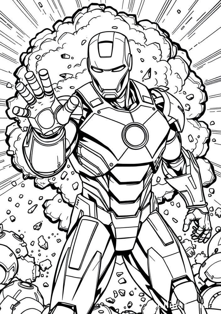 Homem de Ferro com fundo de explosão para colorir