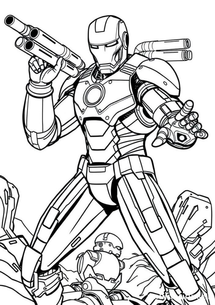 Homem de Ferro com os mísseis prontos para colorir