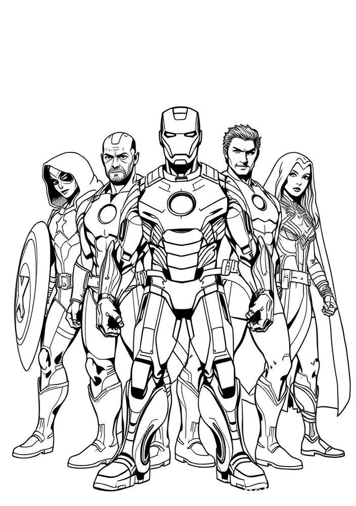 Homem de Ferro e seus amigos Vingadores para colorir