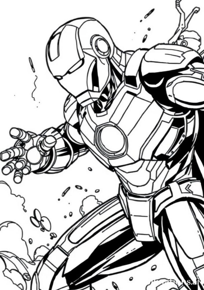Homem de Ferro em ação contra vilão para colorir