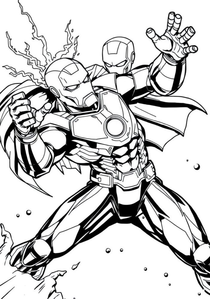 Homem de Ferro em batalha contra vilão para colorir