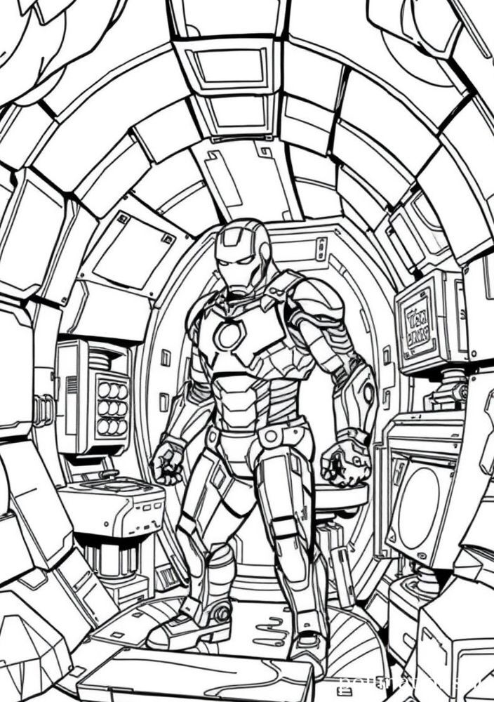 Homem de Ferro em sua base secreta para colorir