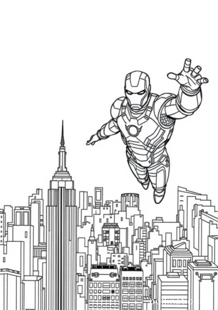 Homem de Ferro em um cenário de Nova York para colorir